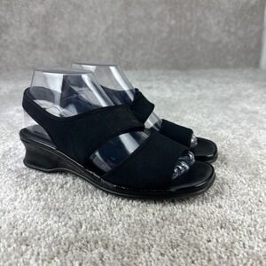 Ara California Low Wedge Open Toe Sandals Women's Size 6.5 US 4.5 UK Black